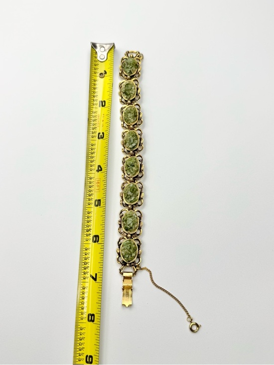 Vintage Green Jade Gold Toned Bracelet - Picture 6 of 14